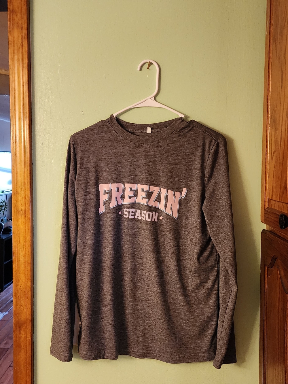Freezin' Season Men's Long Sleeve Tee - Gray with Pink Logo